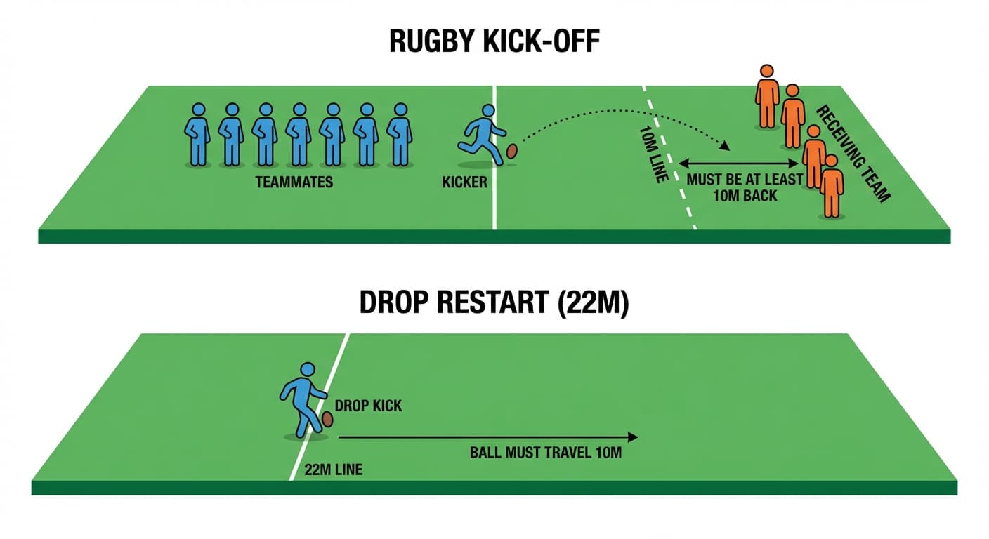 Kick-off positions: halfway line requirements and receiving team formation
