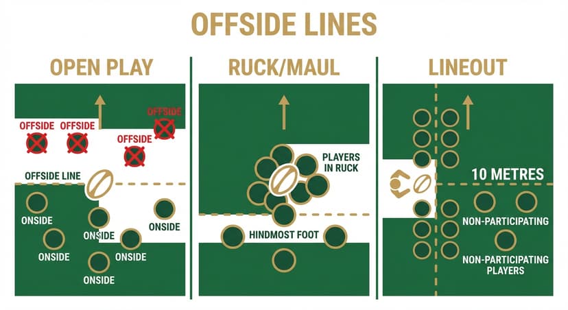 Offside: players must stay behind the offside line in all phases of play