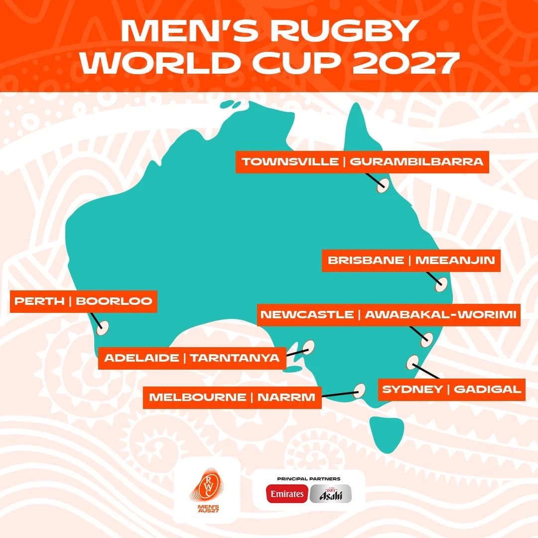 RWC 2027 host cities map of Australia