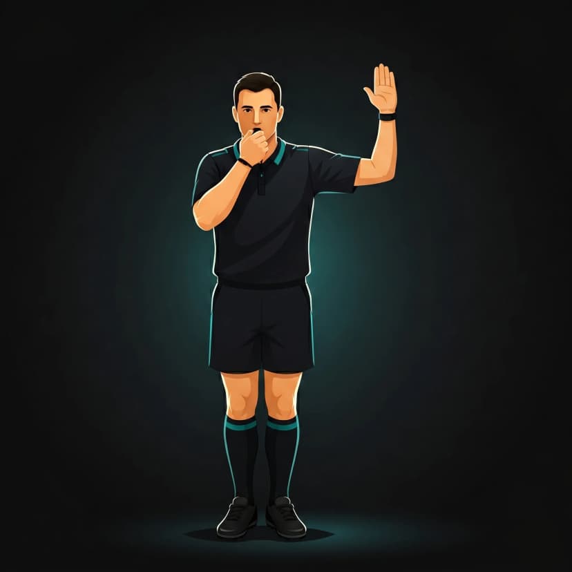 Free Kick: referee raises one arm bent at the elbow forming an L shape