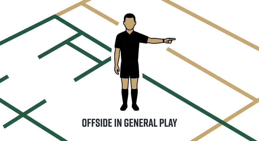 Offside in General Play: referee extends one arm to the side, perpendicular to play
