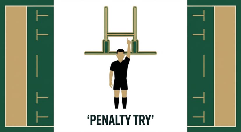 Penalty Try: referee points to the centre of the goal posts