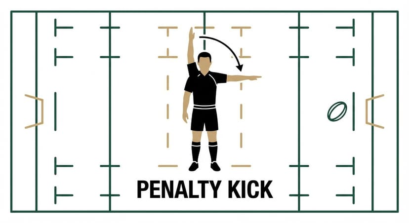 Penalty Kick: referee raises one arm above the head and points in direction of attack