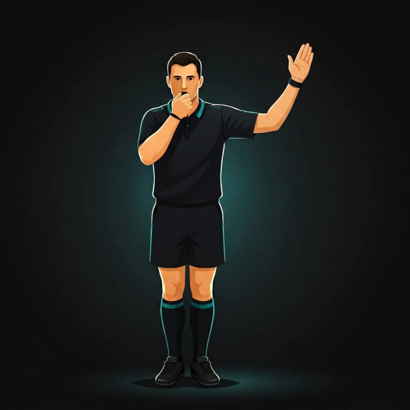 Penalty Kick: referee raises one arm above the head and points in direction of attack