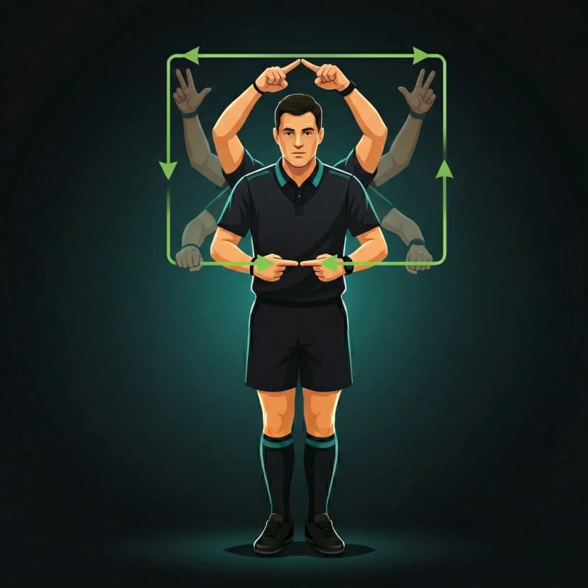 Referee Consults TMO: referee signals a Television Match Official review is underway