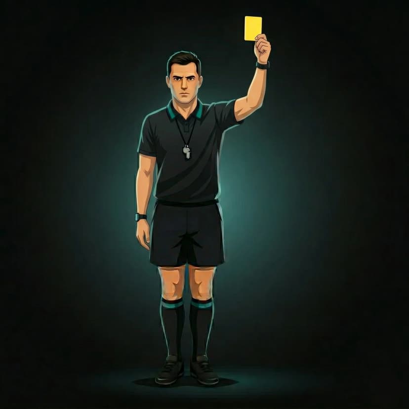 Yellow Card: referee holds a yellow card high above the head