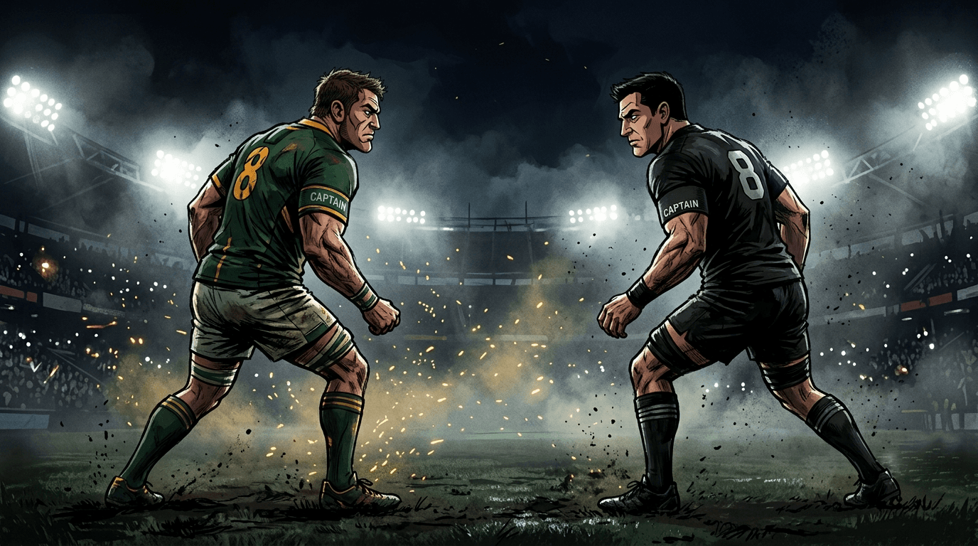 Springboks vs All Blacks captains face off under stadium lights, Rugby's Greatest Rivalry 2026