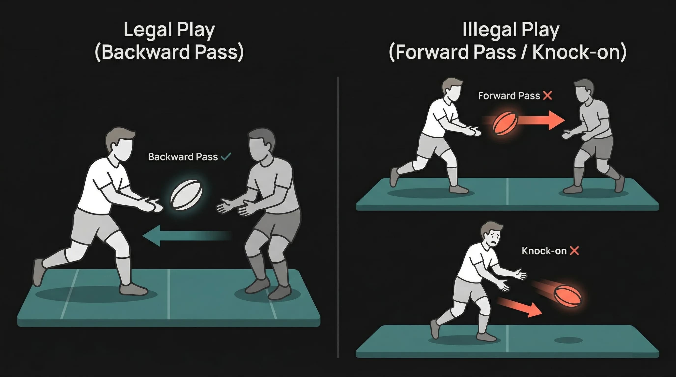 Knock-on vs forward pass: ball trajectory determines legality