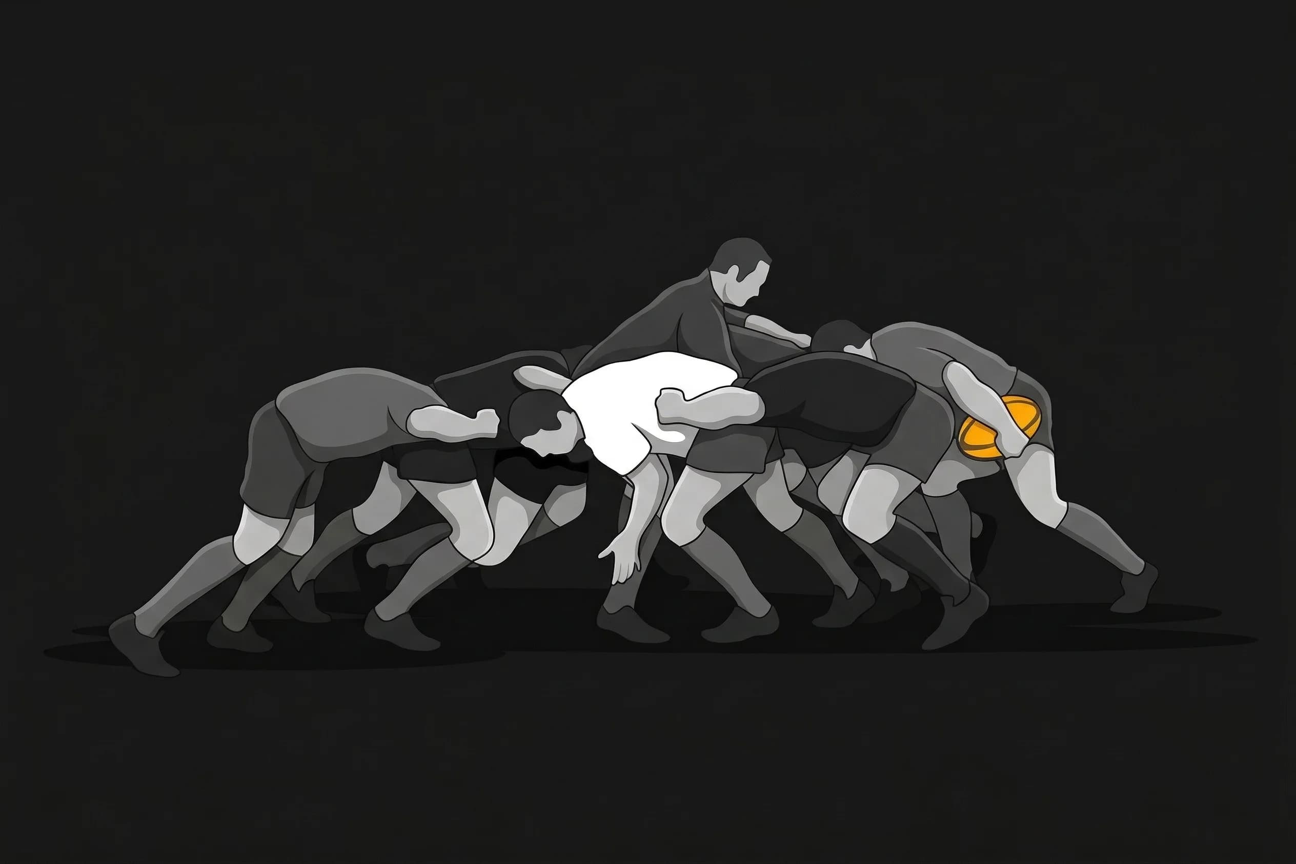 Maul formation: ball carrier bound by teammates and opponents
