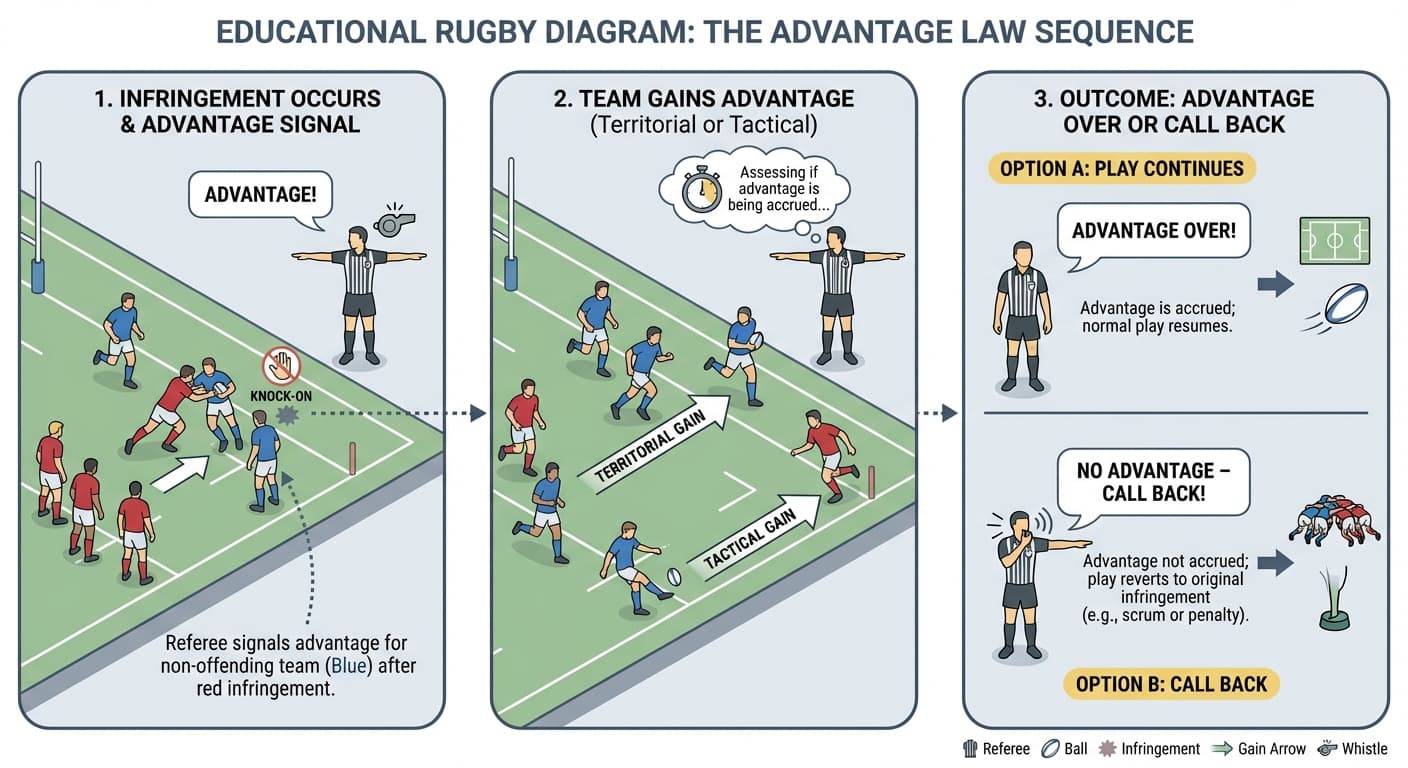 How the advantage law works: referee signal and play continuation