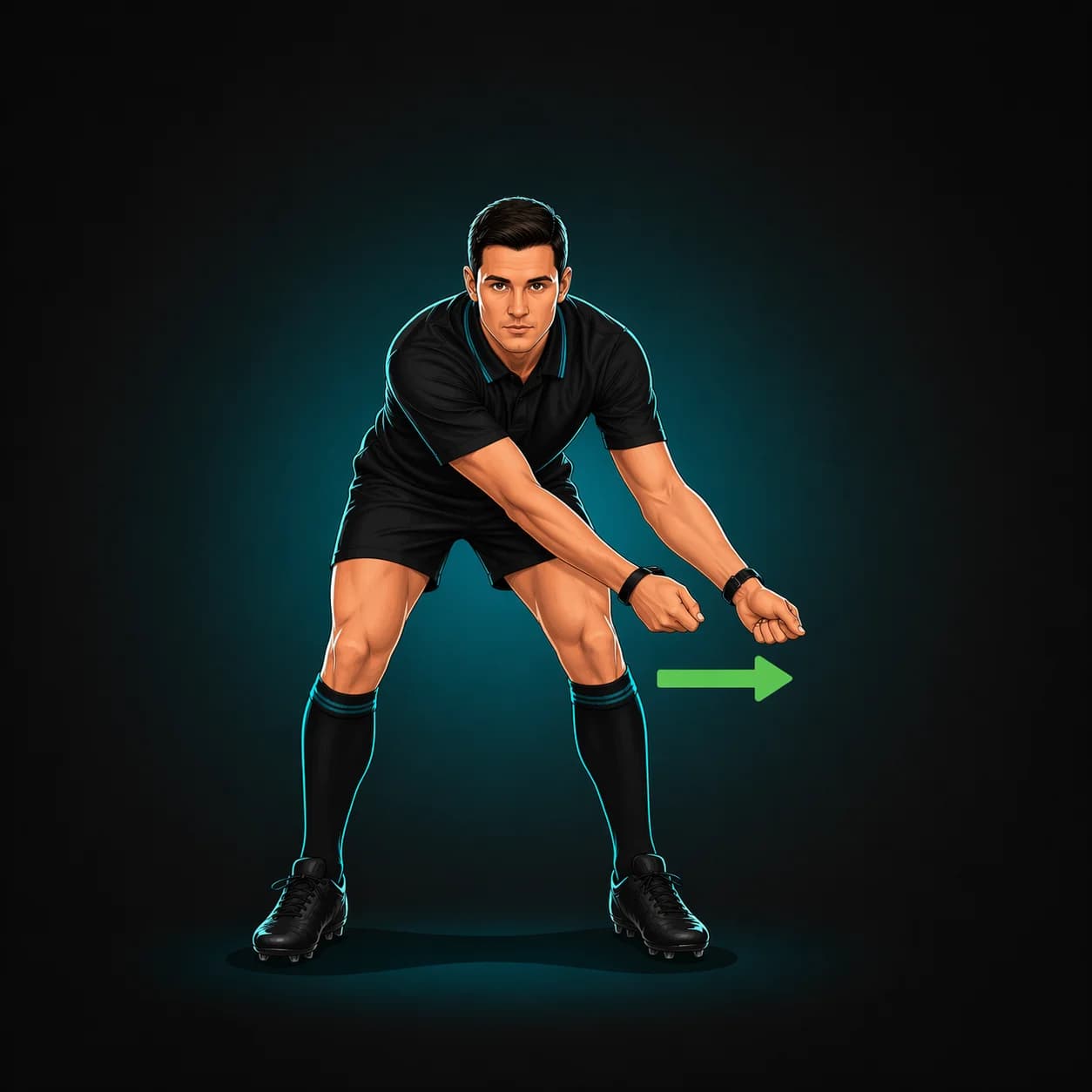 Throw Not Straight at Scrum: referee sweeps one arm in a horizontal arc across the body