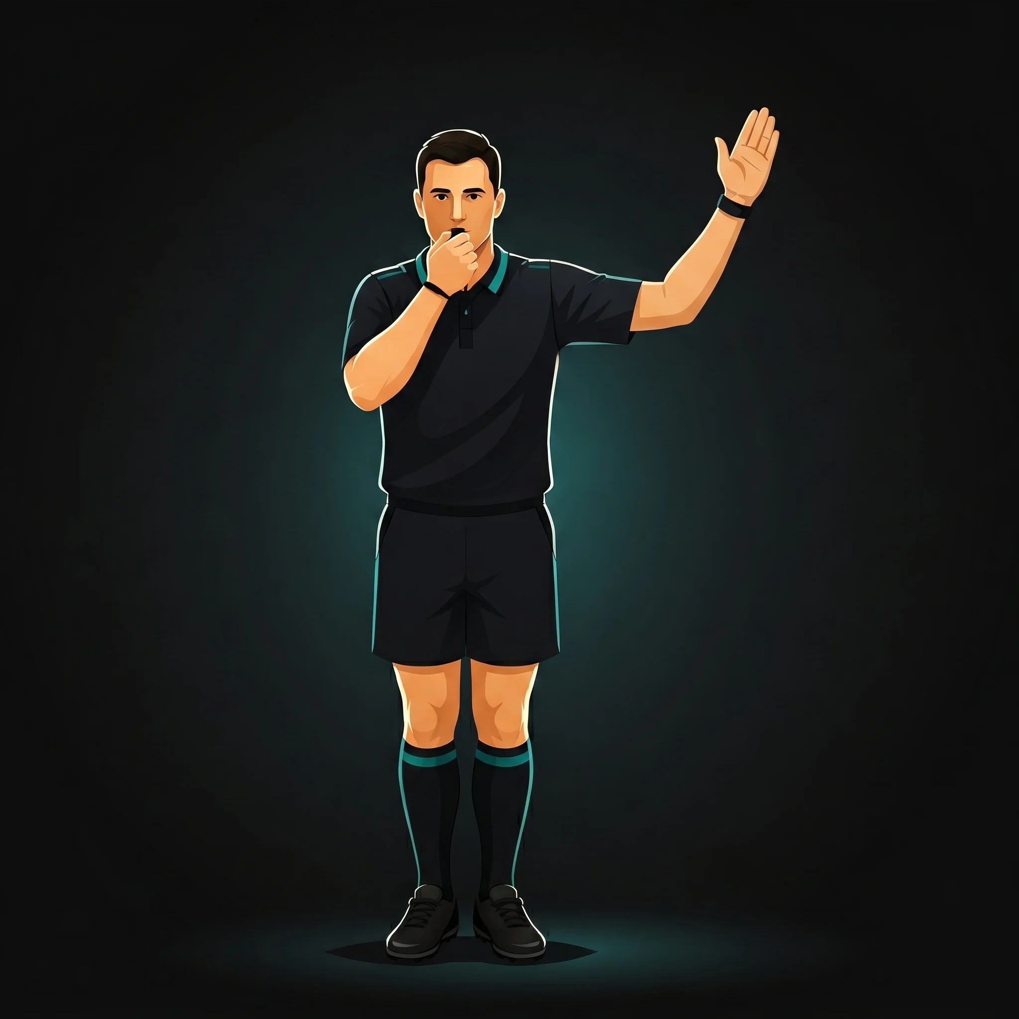 Penalty Kick: referee raises one arm above the head and points in direction of attack