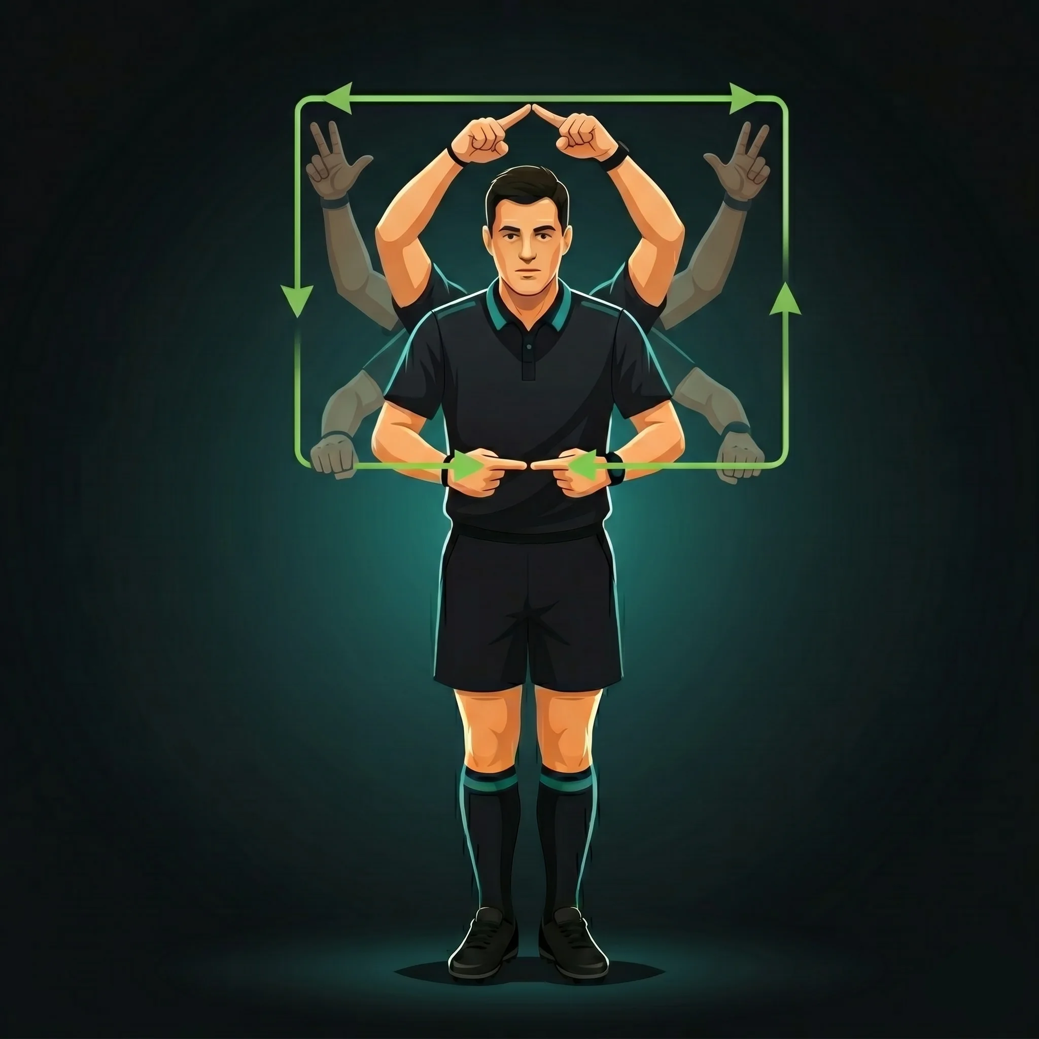 Referee Consults TMO: referee signals a Television Match Official review is underway